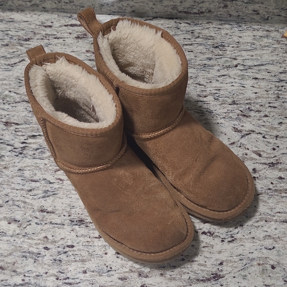 Shoes - Tan Suede Ankle Boots with Faux Fur Lining